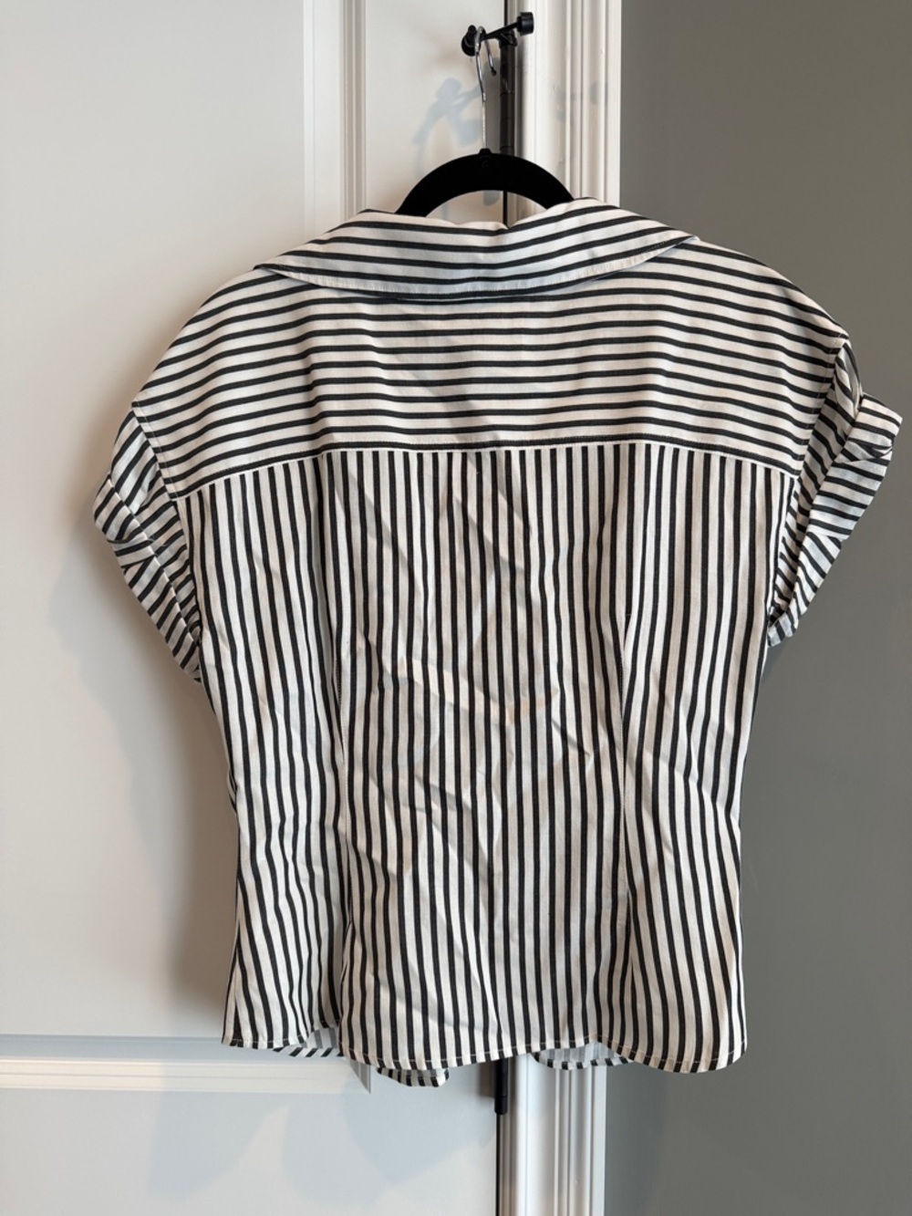 Frame Denim Black and White Vertical Stripe Button-Down Top - Picture 2 of 2